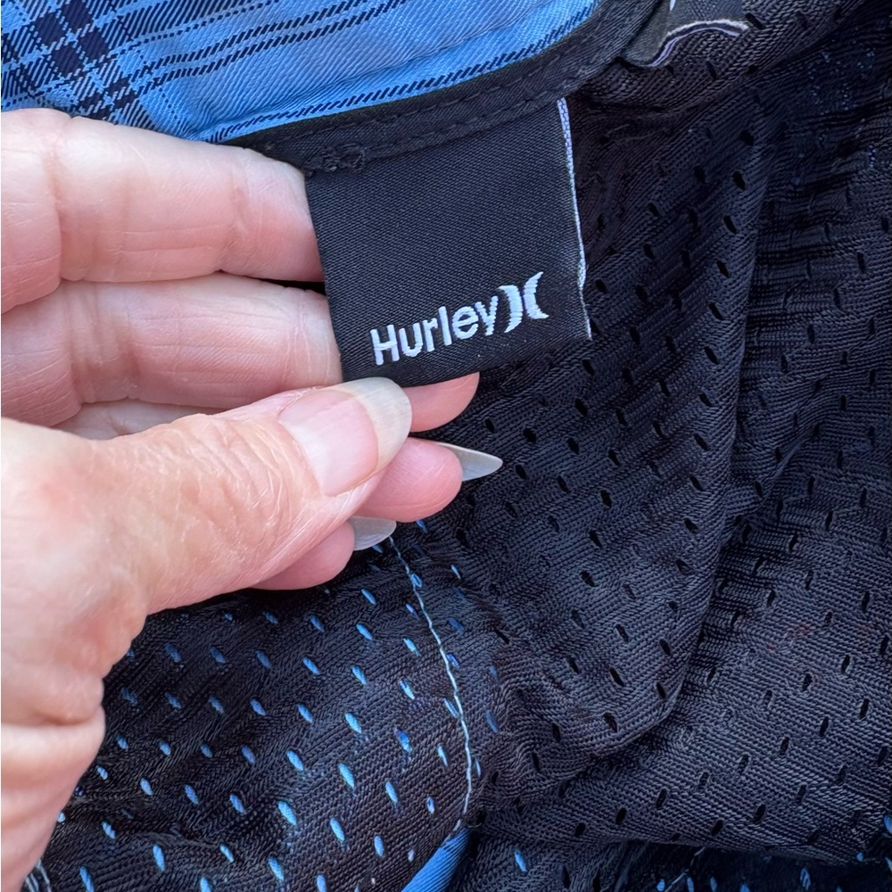 Hurley Nike Dri-Fit 38 Flat Front Chino Blue Plaid Shorts - Picture 3 of 11